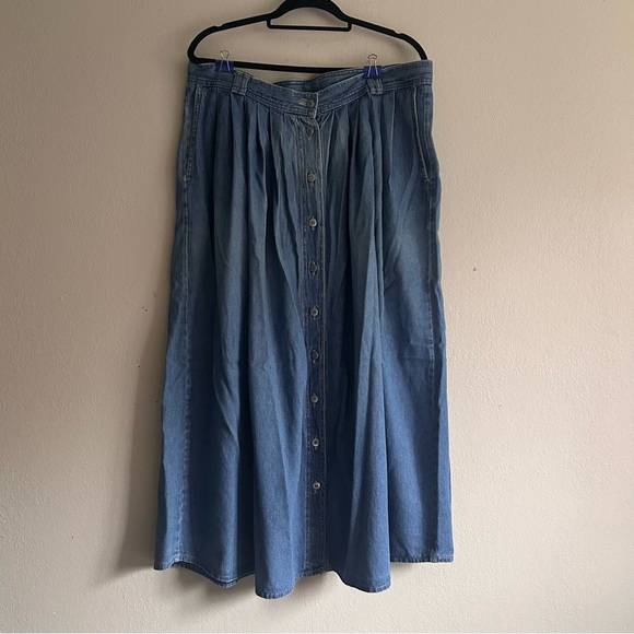 Cotton Ginny Dresses & Skirts - Button-Front Denim Maxi Skirt - Blue
